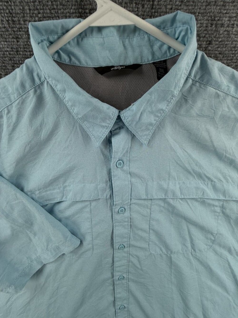 Wrangler Button Up Shirt Men Outdoors Light Blue 2XL Point Fishing Hiking Adult